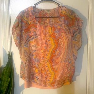 Orange multi print top with orange tank liner with light metal type bead